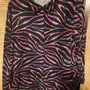 Lularoe womans size 2xl button down tunic style blouse zebra print black